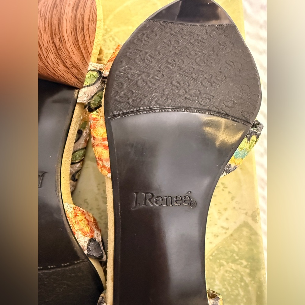 J.Renee Women's Sandals Heels Yolanda Yellow Lime Multi Eyelet Fabric Dressy NWT - Picture 16 of 16